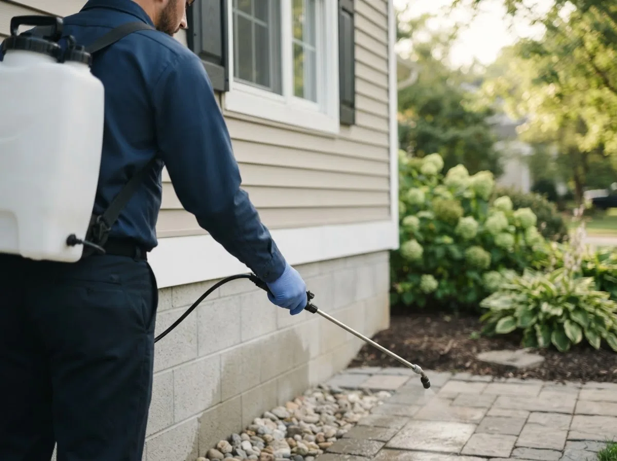 Pest control technician inspecting a home in Chestnutridge, MO